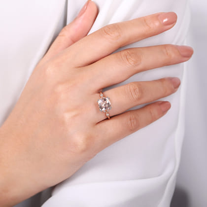 Celia - Vintage Inspired 14K White Rose Gold Cushion Cut Morganite and Diamond