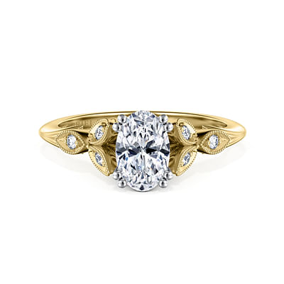 Celia - Vintage Inspired 14K White-Yellow Gold Oval Diamond Engagement Ring