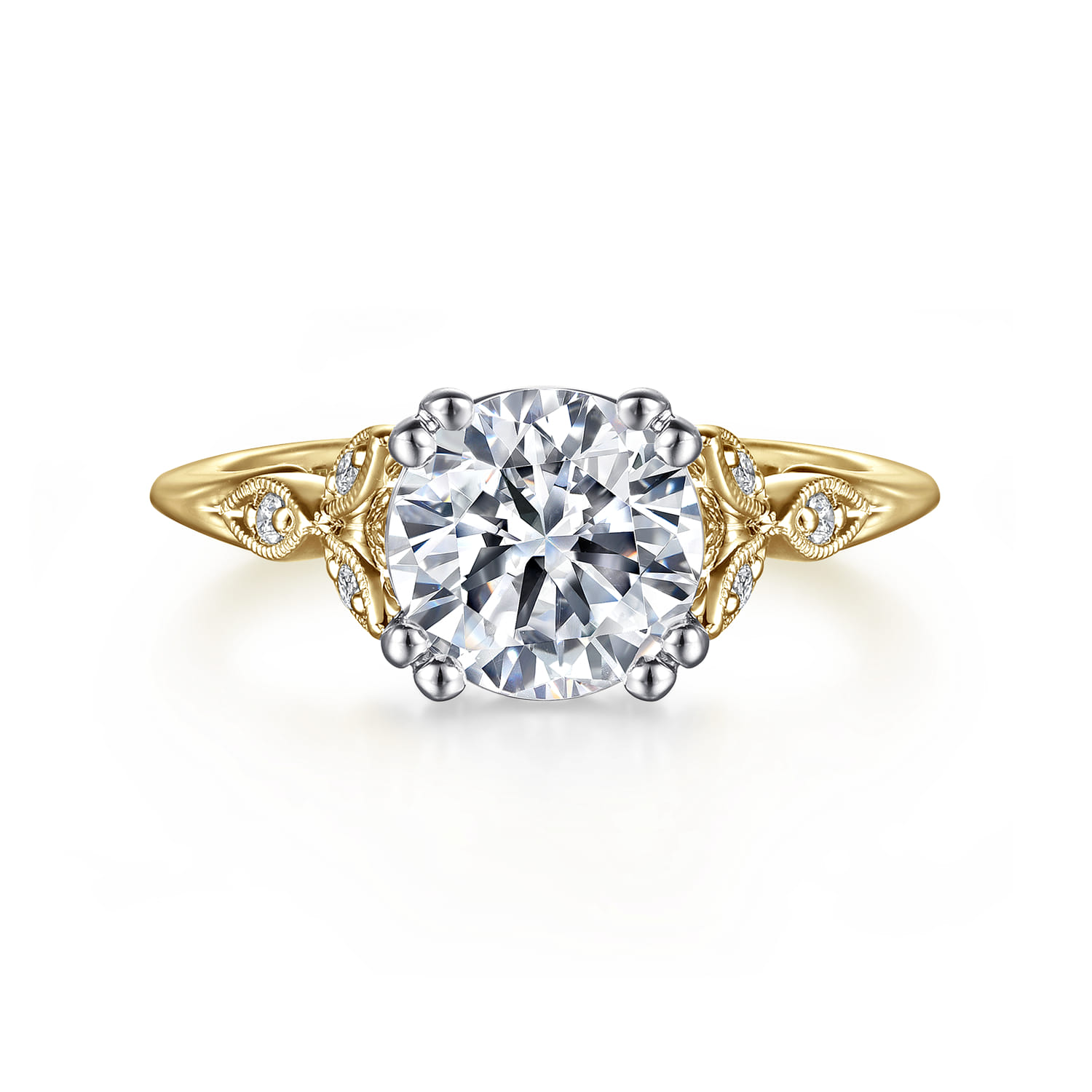 Celia - Vintage Inspired 14K White-Yellow Gold Round Diamond Engagement Ring