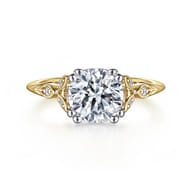 Celia - Vintage Inspired 14K White-Yellow Gold Round Diamond Engagement Ring