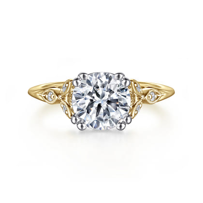 Celia - Vintage Inspired 14K White-Yellow Gold Round Diamond Engagement Ring