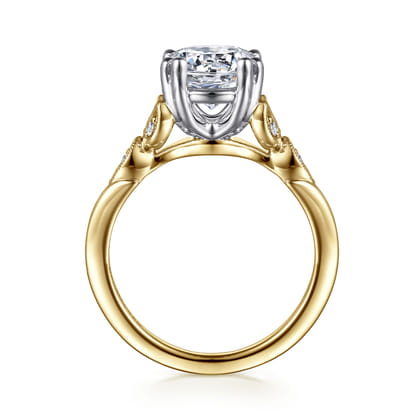 Celia - Vintage Inspired 14K White-Yellow Gold Round Diamond Engagement Ring