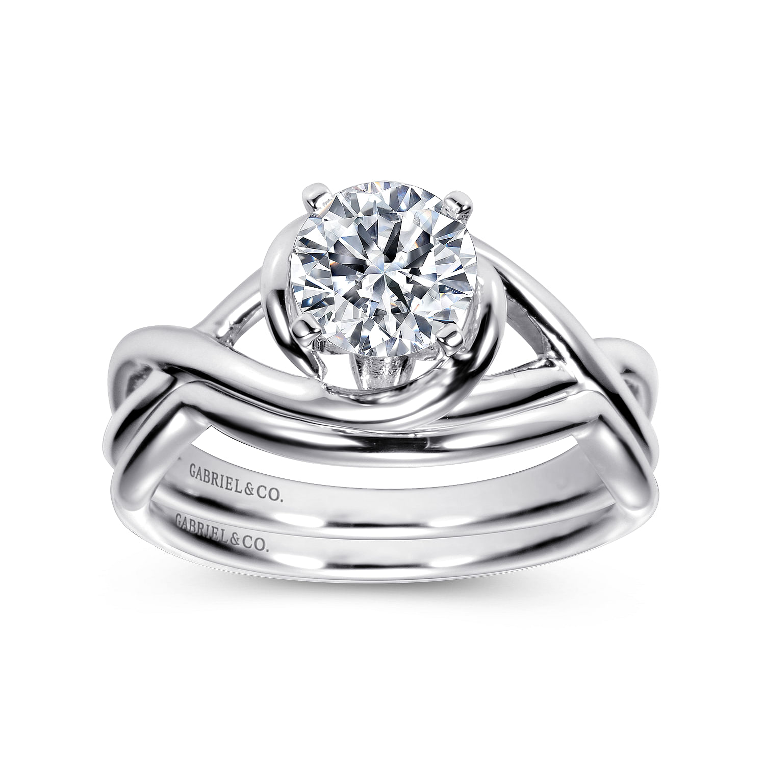 Celine - 14K White Gold Round Twisted Diamond Engagement Ring - Shot 4