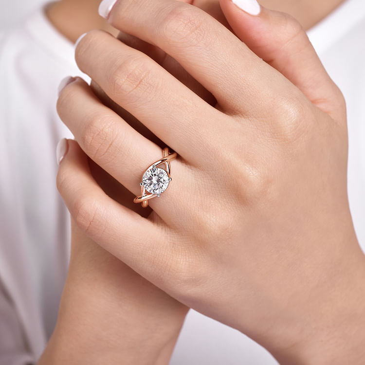 Celine - 14K White-Rose Gold Round Diamond Engagement Ring