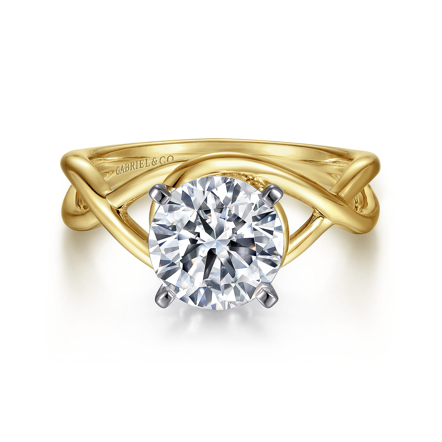 Celine - 14K White-Yellow Gold Round Diamond Engagement Ring