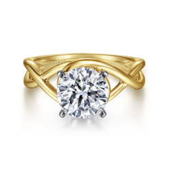 Celine - 14K White-Yellow Gold Round Diamond Engagement Ring
