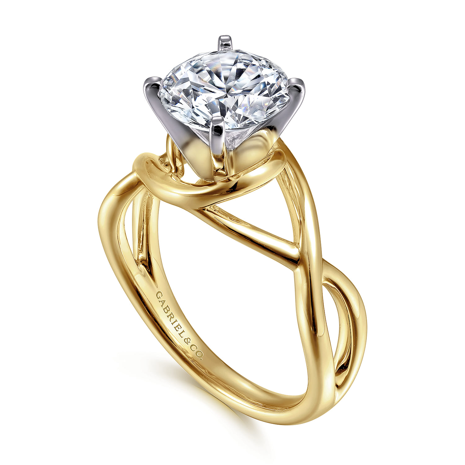 Celine - 14K White-Yellow Gold Round Diamond Engagement Ring
