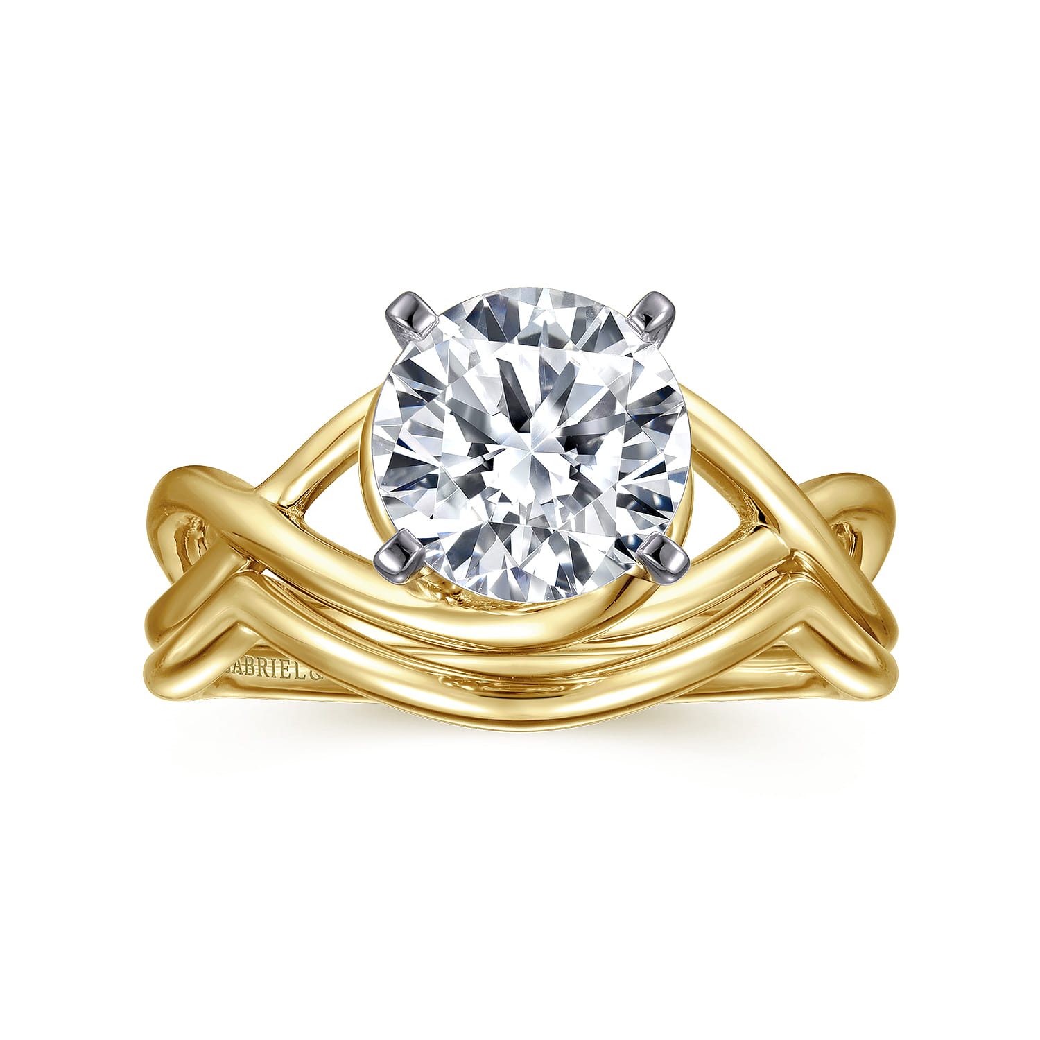 Celine - 14K White-Yellow Gold Round Diamond Engagement Ring