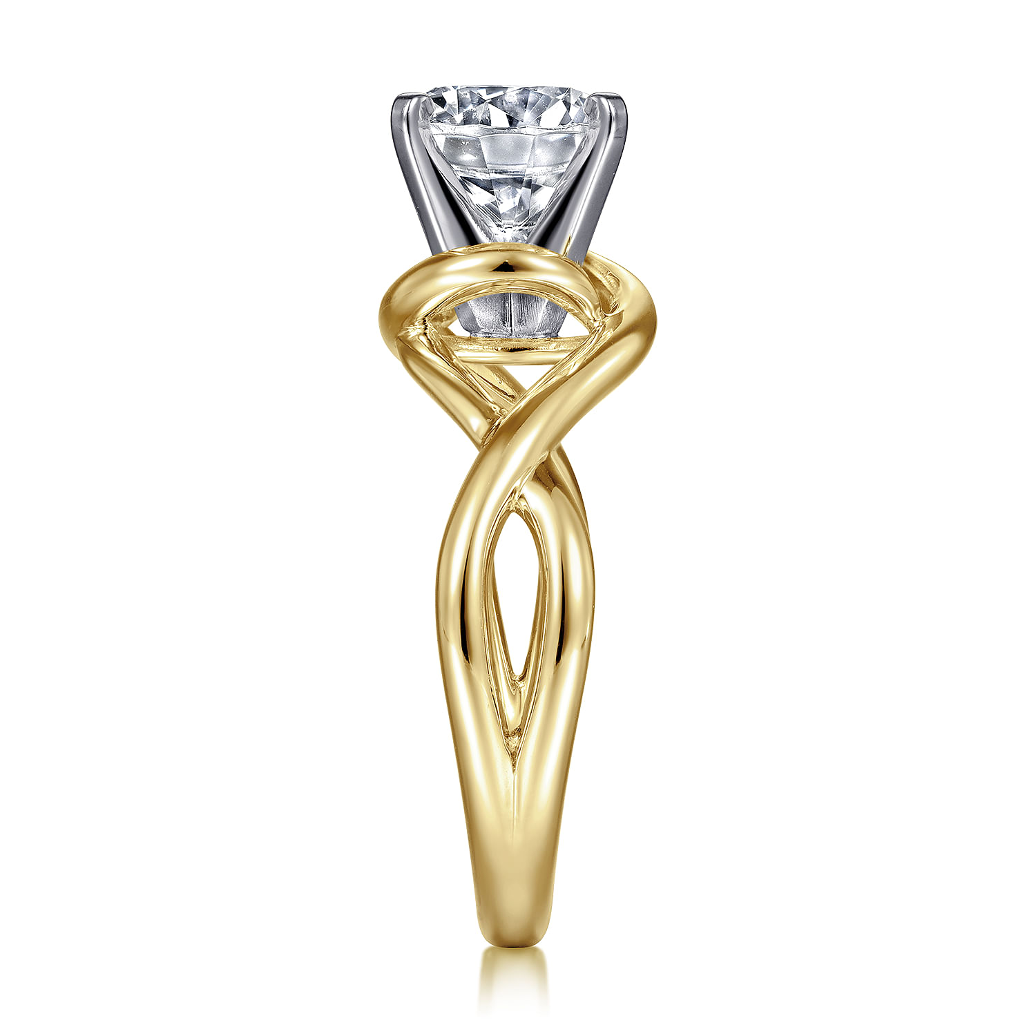 Celine - 14K White-Yellow Gold Round Diamond Engagement Ring