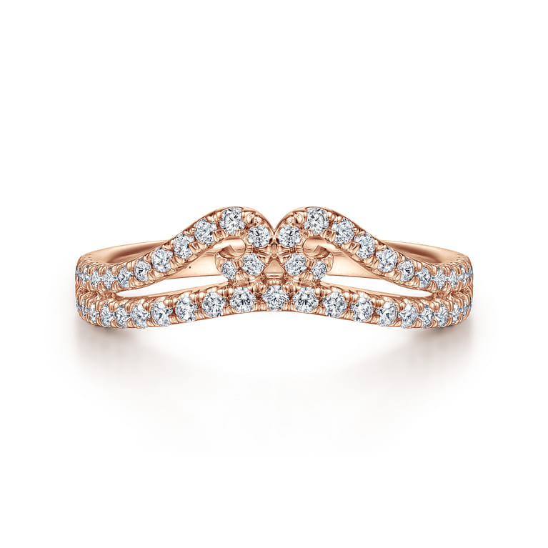 Curved Wedding Ring in 14k Rose Gold with Round Natural Diamond at Gabriel & Co. - Shot 1