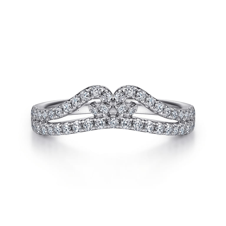 Curved Wedding Ring in 14k White Gold with Round Natural Diamond at Gabriel & Co. - Shot 1