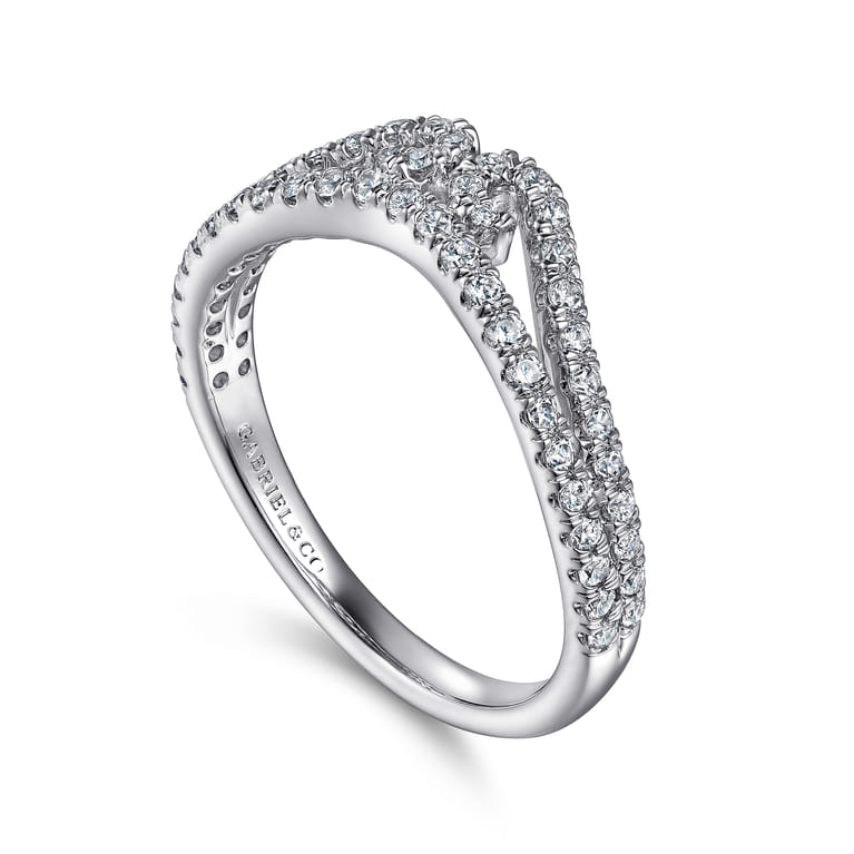 Curved Wedding Ring in 14k White Gold with Round Natural Diamond at Gabriel & Co. - Shot 3