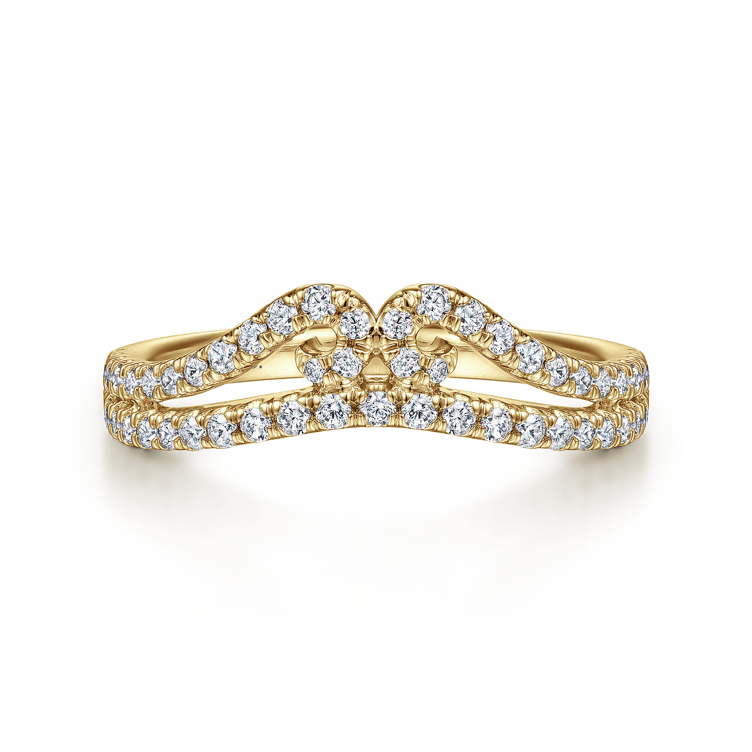 Curved Wedding Ring in 14k Yellow Gold with Round Natural Diamond at Gabriel & Co. - Shot 1