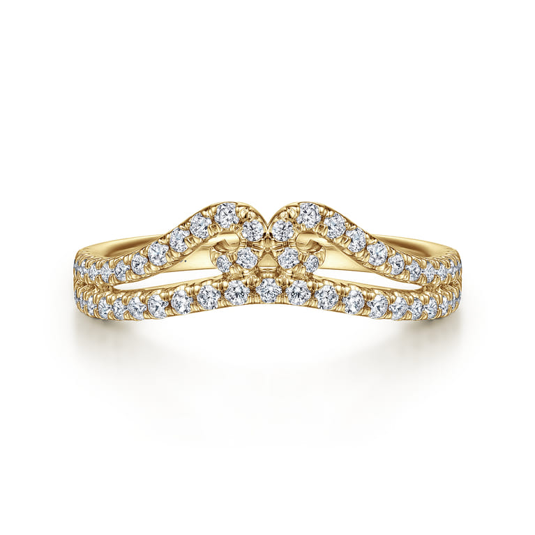 Curved Wedding Ring in 14k Yellow Gold with Round Natural Diamond at Gabriel & Co. - Shot 1