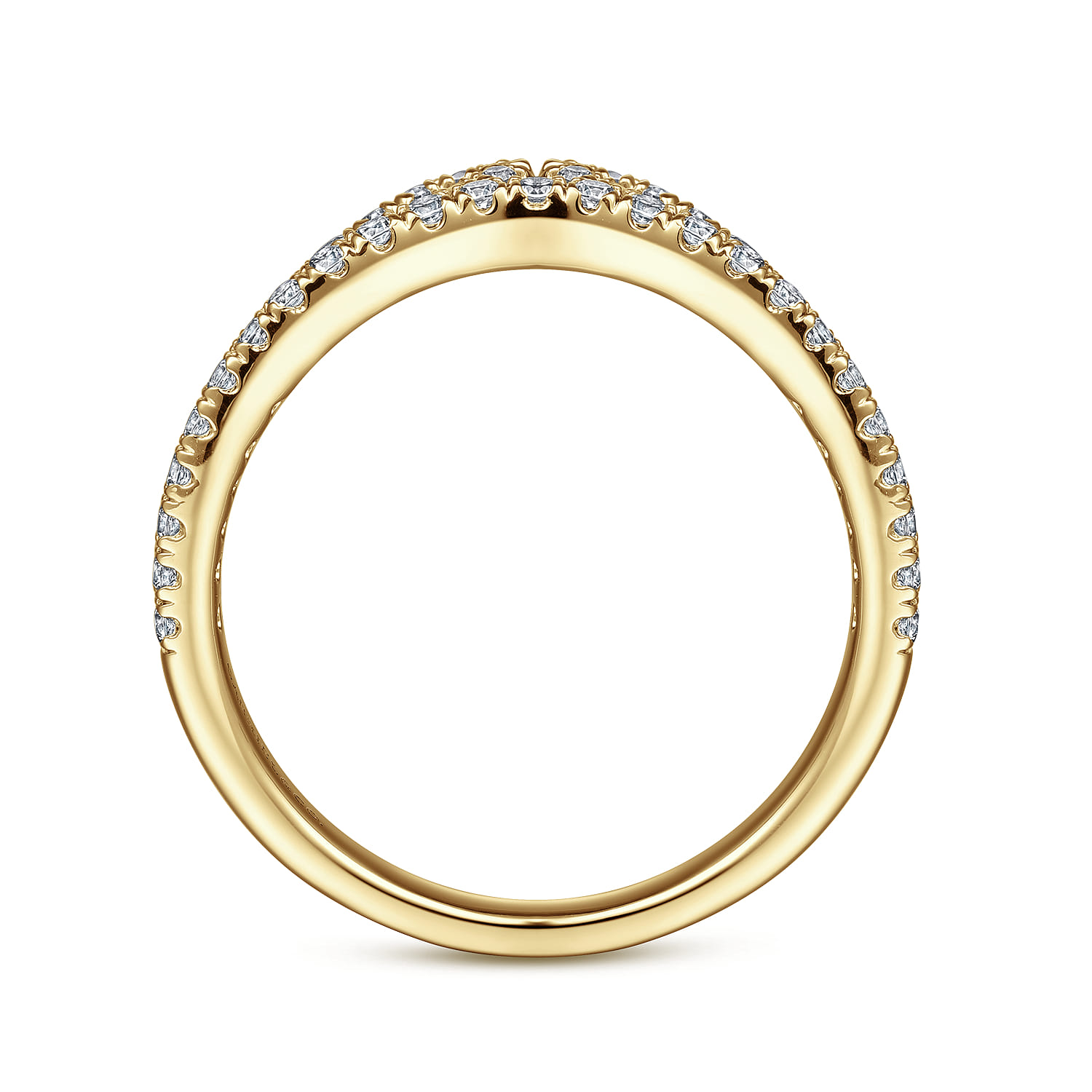 Curved Wedding Ring in 14k Yellow Gold with Round Natural Diamond at Gabriel & Co. - Shot 2