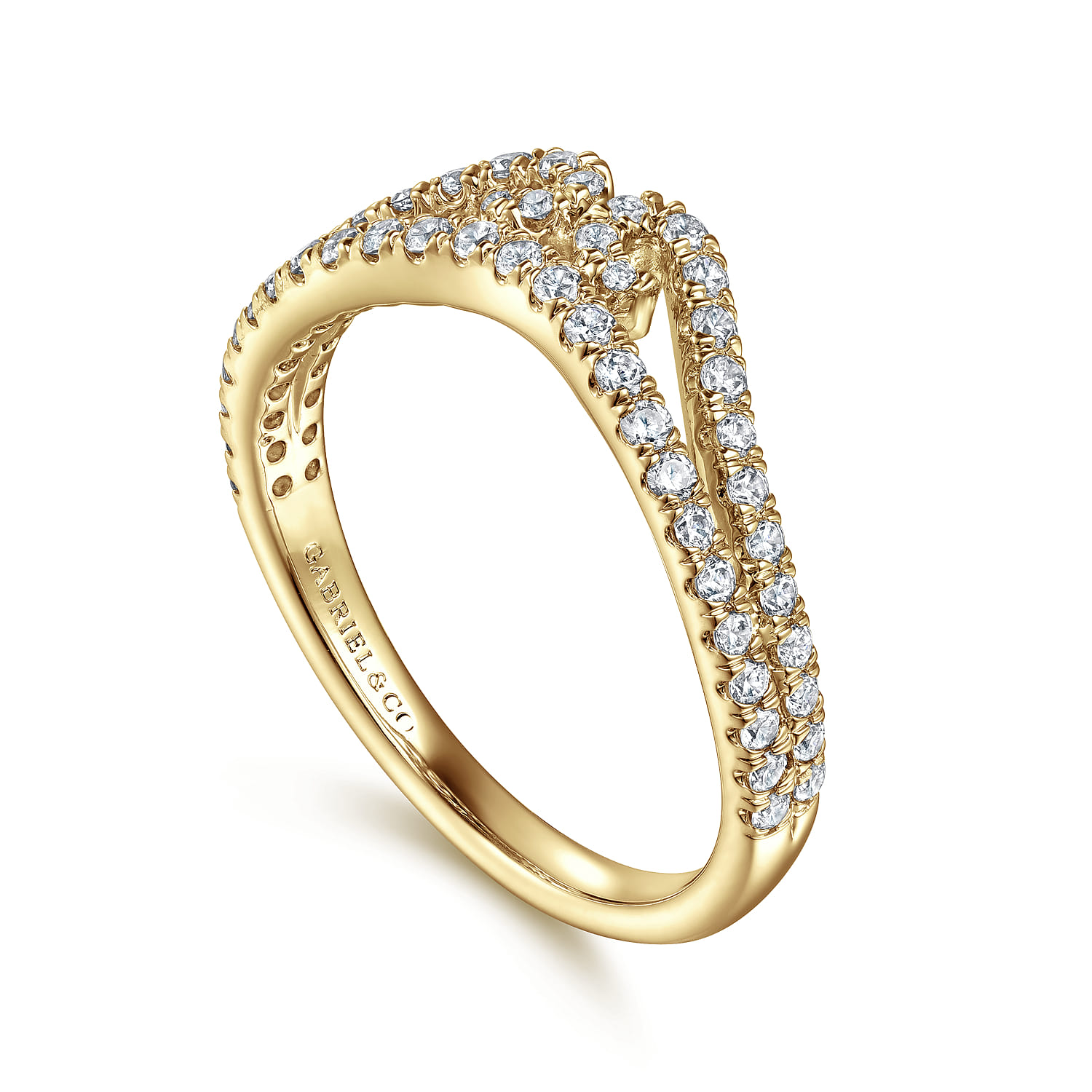 Curved Wedding Ring in 14k Yellow Gold with Round Natural Diamond at Gabriel & Co. - Shot 3