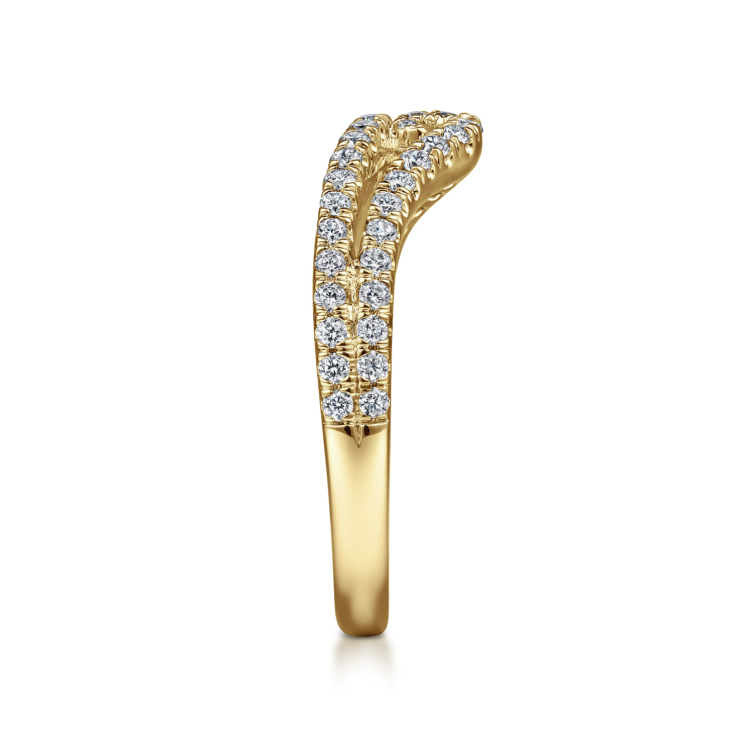 Curved Wedding Ring in 14k Yellow Gold with Round Natural Diamond at Gabriel & Co. - Shot 4