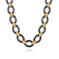 Ceramic - 14K Yellow Gold Black Ceramic Oval Link Chain Necklace with Bujukan Connectors