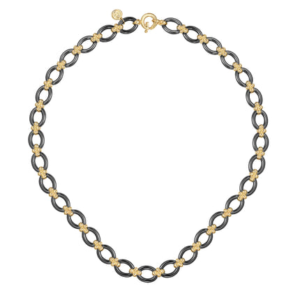 Ceramic - 14K Yellow Gold Black Ceramic Oval Link Chain Necklace with Bujukan Connectors
