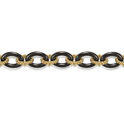 Ceramic - 14K Yellow Gold Bujukan and Black Oval Ceramic Link Bracelet