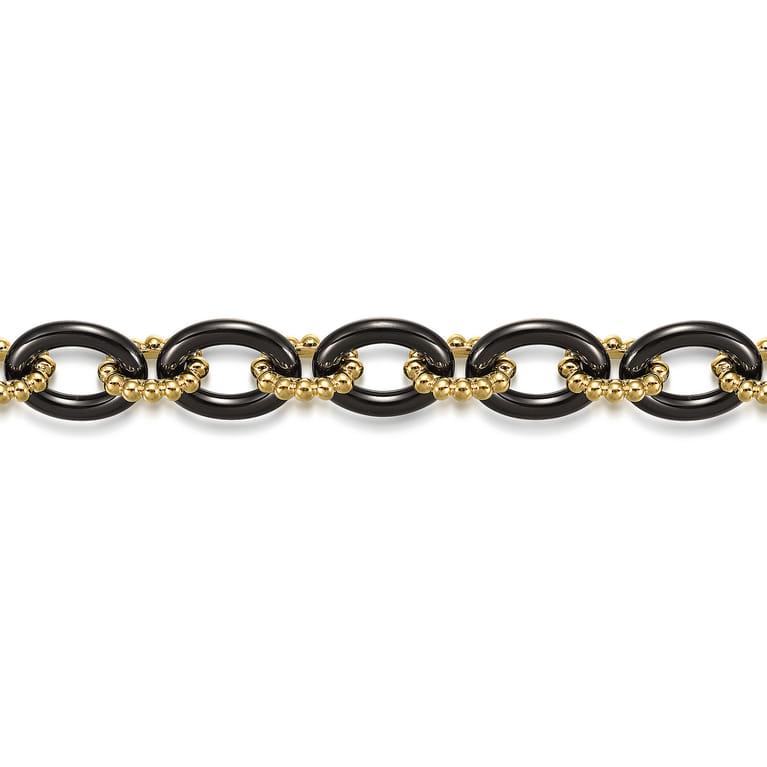 Ceramic - 14K Yellow Gold Bujukan and Black Oval Ceramic Link Bracelet - Shot 2