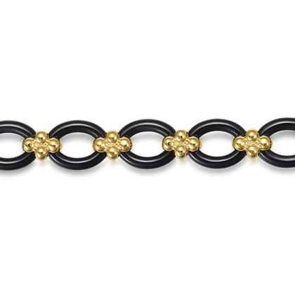 Ceramic - 14K Yellow Gold Bujukan and Black Oval Ceramic Link Chain Tennis Bracelet