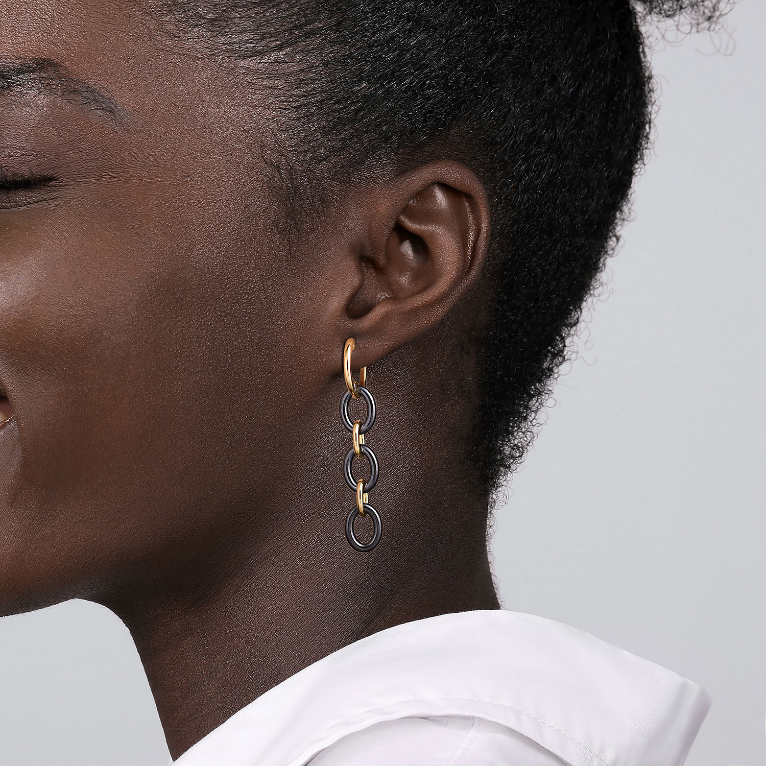 wing bling☆[14KGF] LIQUID black CZ drop earring ピアス 14K Yellow Gold Bujukan and Black Oval Ceramic Link Huggie