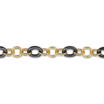 Ceramic - 14K Yellow Gold Hollow Tube and Black Oval Ceramic Link Chain Tennis Bracelet