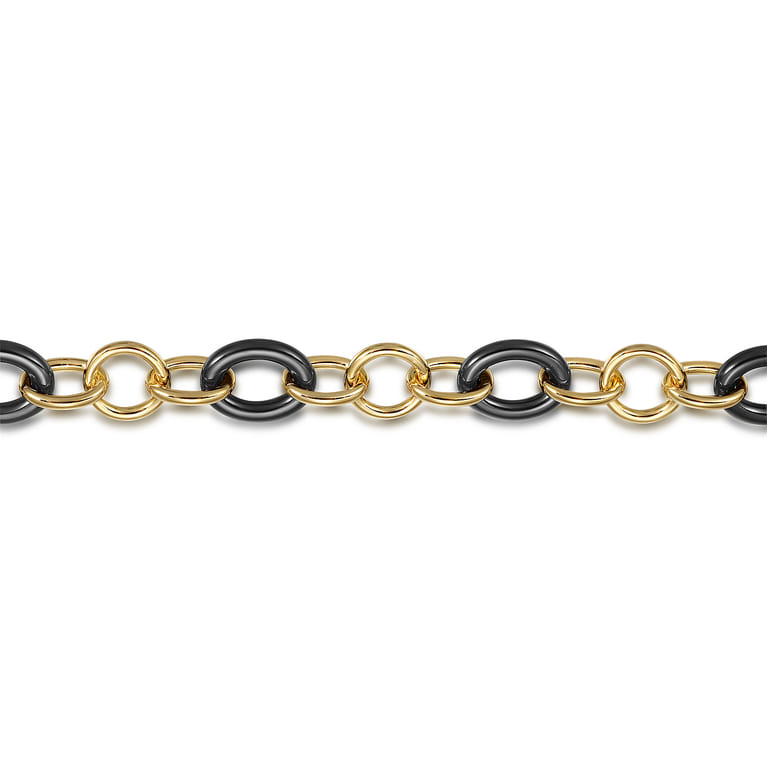 Ceramic - 14K Yellow Gold Hollow Tube and Black Oval Ceramic Link Chain Tennis Bracelet - Shot 2
