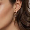 Ceramic - 14K Yellow Gold Hollow Tube and Black Oval Ceramic Link Huggie Drop Earrings