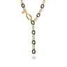 Ceramic - 14K Yellow Gold Hollow Tube and Black Oval Ceramic Y Knots Necklace