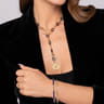 Ceramic - 14K Yellow Gold Hollow Tube and Black Oval Ceramic Y Knots Necklace