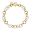 Ceramic - 14K Yellow Gold Hollow Tube and White Oval Ceramic Link Chain Tennis Bracelet