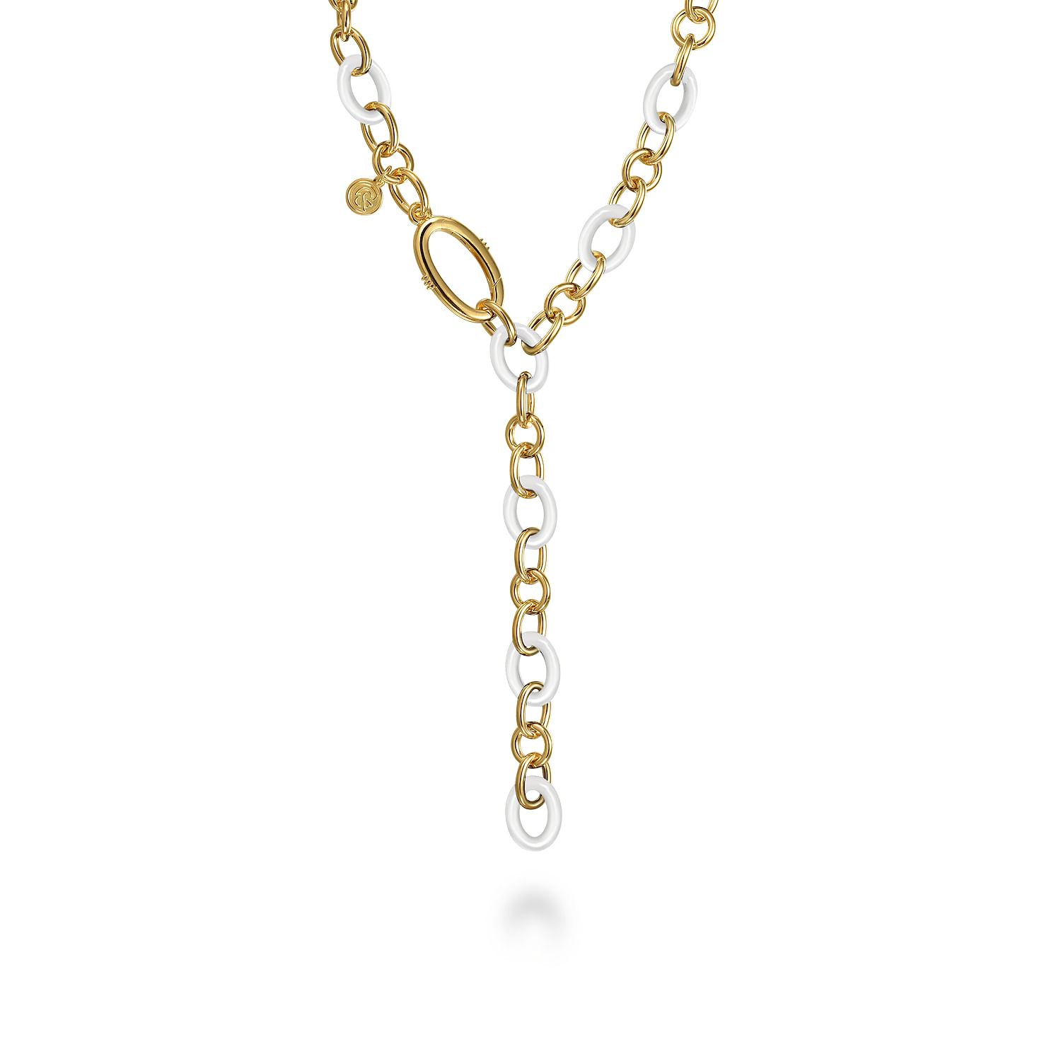 14K Yellow Gold Hollow Tube and White Oval Ceramic Link