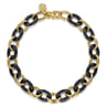 Ceramic - 14K Yellow Gold Oval Shape Hollow Tube and Black Ceramic Tennis Bracelet