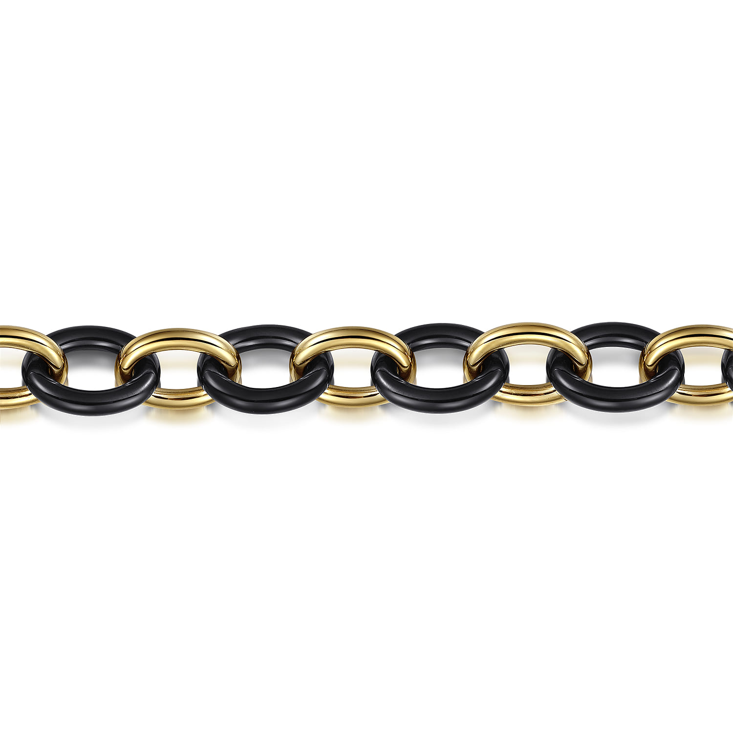 Ceramic - 14K Yellow Gold Oval Shape Hollow Tube and Black Ceramic Tennis Bracelet - Shot 2