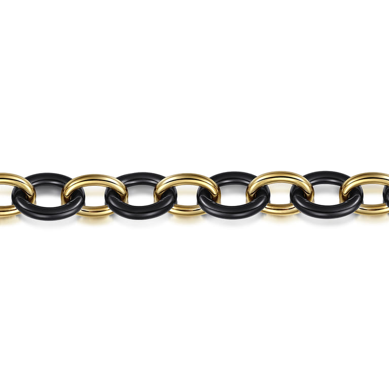 Ceramic - 14K Yellow Gold Oval Shape Hollow Tube and Black Ceramic Tennis Bracelet - Shot 2