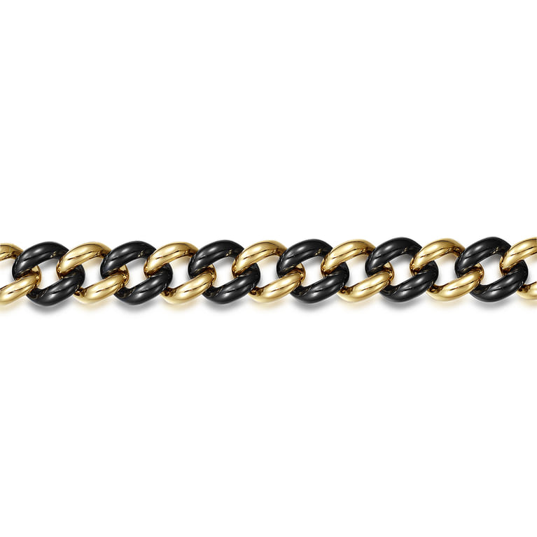 Ceramic - 14K Yellow Gold and Black Ceramic 10mm Hollow Cuban Link Tennis Bracelet - Shot 2