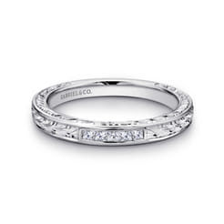 Cesaire - 14K White Gold Princess Cut 5 Stone Channel Set Diamond Wedding Band with Engraving