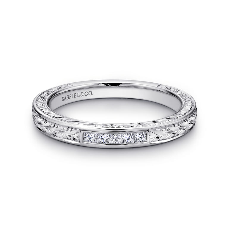Straight Wedding Ring in 14k White Gold with Princess Cut Natural Diamond at Gabriel & Co. - Shot 1