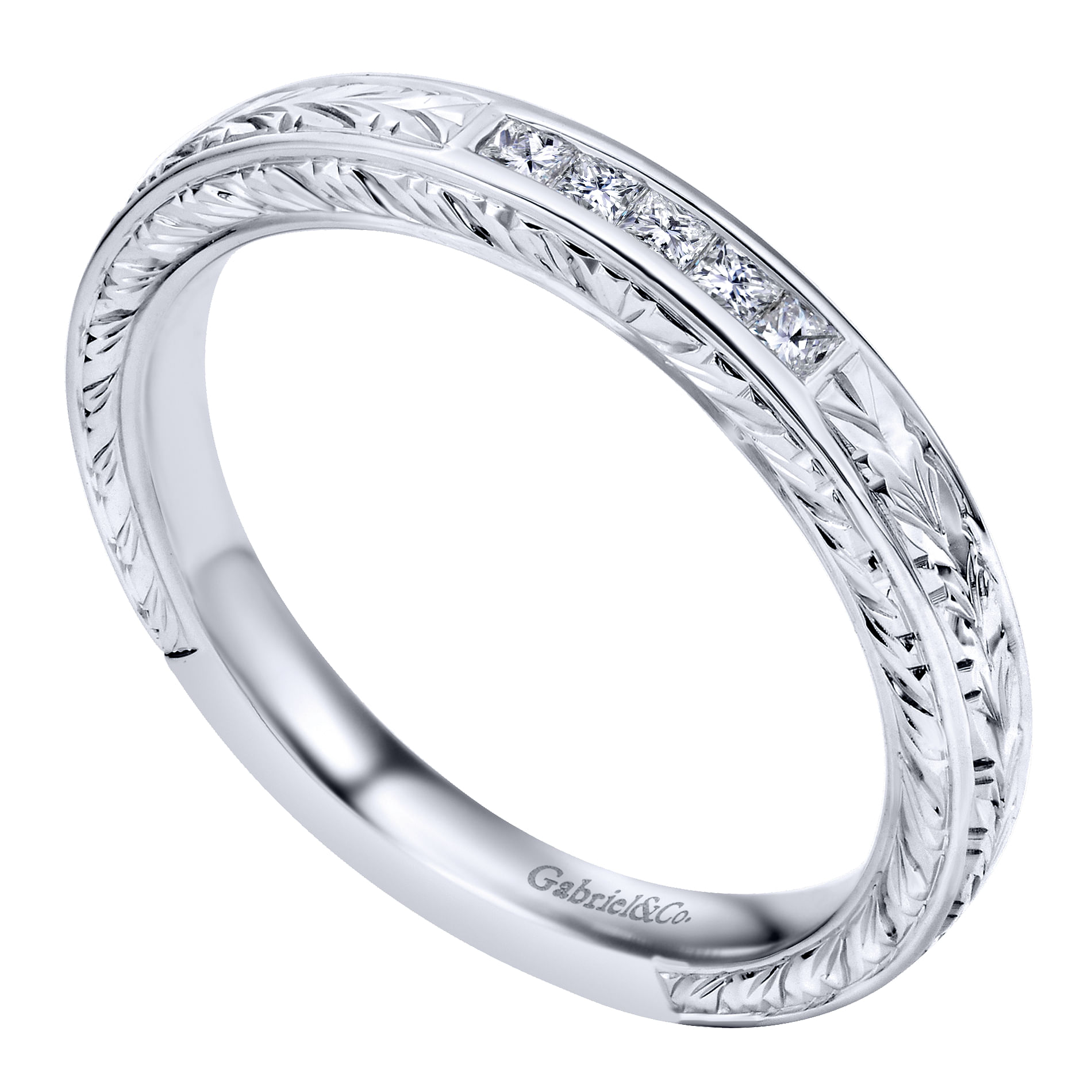 Straight Wedding Ring in 14k White Gold with Princess Cut Natural Diamond at Gabriel & Co. - Shot 3
