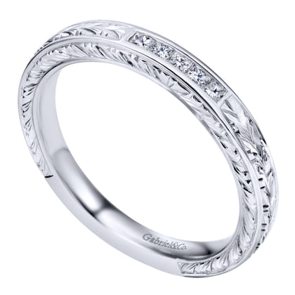 Cesaire - 14K White Gold Princess Cut 5 Stone Channel Set Diamond Wedding Band with Engraving