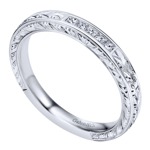 Cesaire - 14K White Gold Princess Cut 5 Stone Channel Set Diamond Wedding Band with Engraving - 0.1 ct - Shot 3