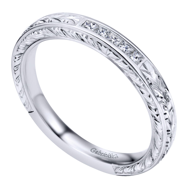 Straight Wedding Ring in 14k White Gold with Princess Cut Natural Diamond at Gabriel & Co. - Shot 3