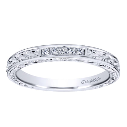 Cesaire - 14K White Gold Princess Cut 5 Stone Channel Set Diamond Wedding Band with Engraving