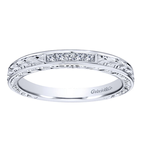 Cesaire - 14K White Gold Princess Cut 5 Stone Channel Set Diamond Wedding Band with Engraving - 0.1 ct - Shot 4