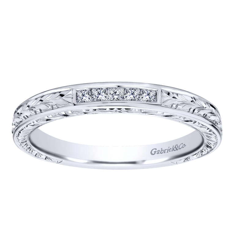 Straight Wedding Ring in 14k White Gold with Princess Cut Natural Diamond at Gabriel & Co. - Shot 4