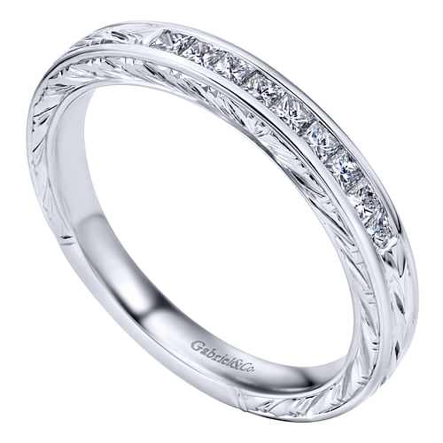 Cesaire - 14K White Gold Princess Cut 9 Stone Channel Set Diamond Wedding Band with Engraving - 0.25 ct - Shot 3