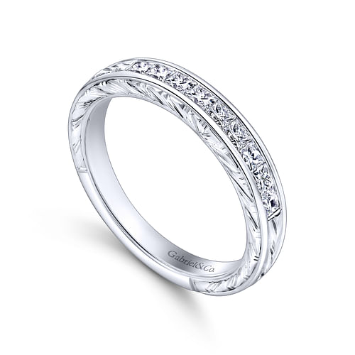 Cesaire - 14K White Gold Princess Cut 9 Stone Channel Set Diamond Wedding Band with Engraving - 0.4 ct - Shot 3