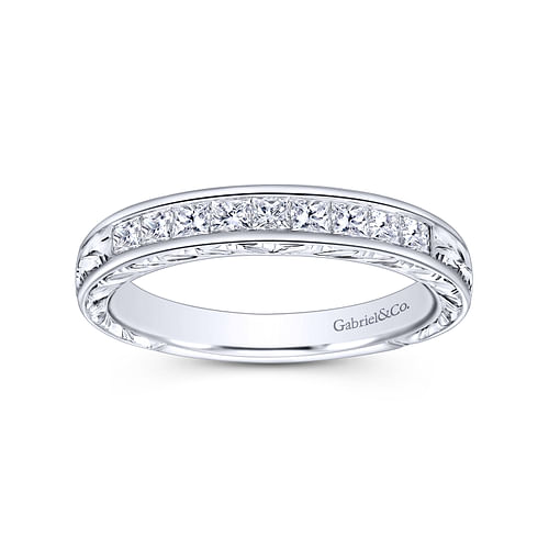 Cesaire - 14K White Gold Princess Cut 9 Stone Channel Set Diamond Wedding Band with Engraving - 0.4 ct - Shot 4